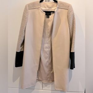 Club Monaco coat, pale pink with genuine leather black sleeves, size XS